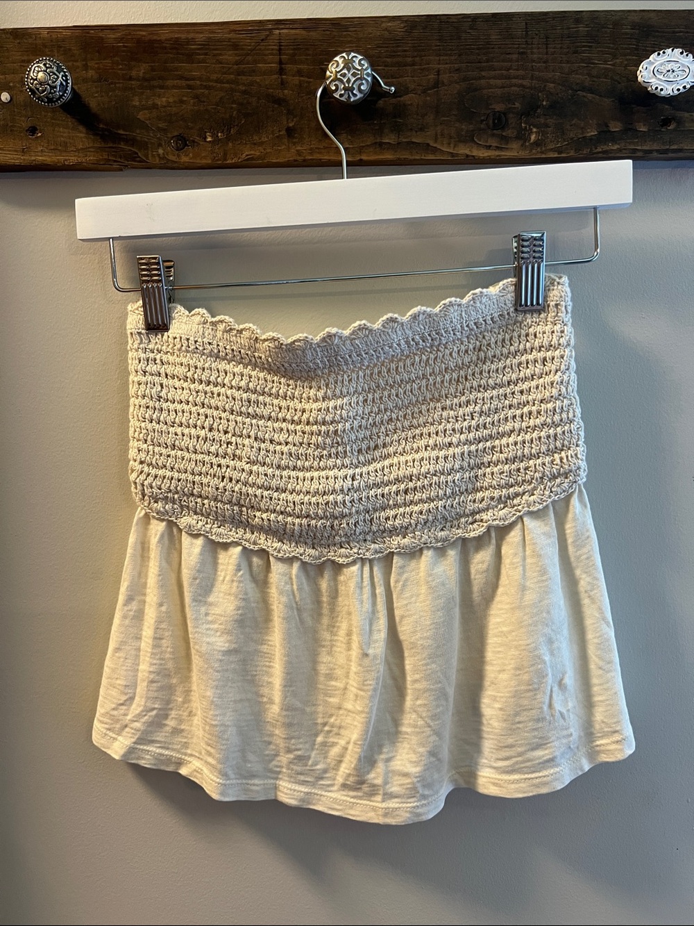American Eagle Outfitters Cream Crochet Bustier Tank Top